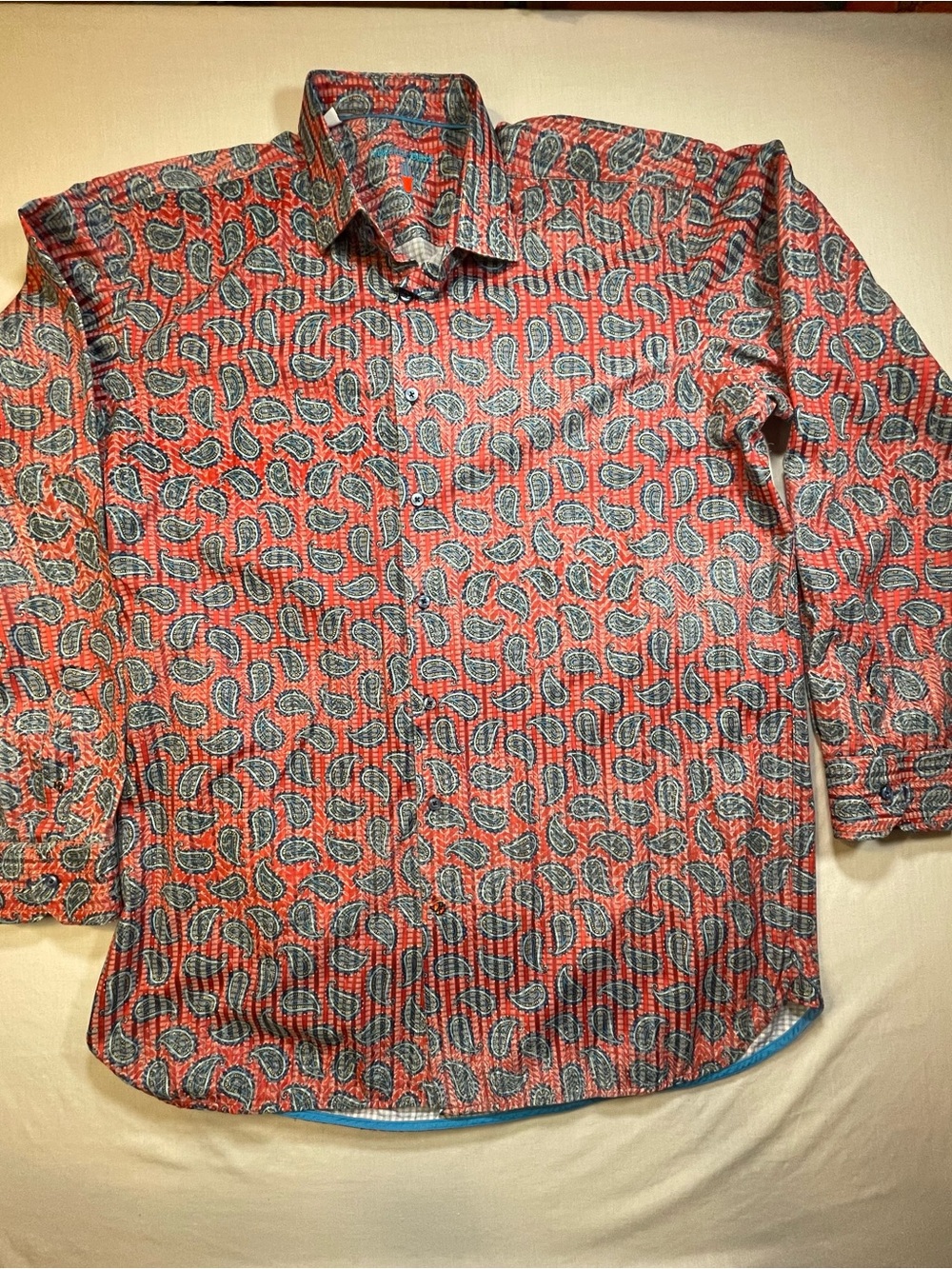 Visconti Black Shirt Mens 2XLT Red Paisley Modal Blend Pattern Business Dress
